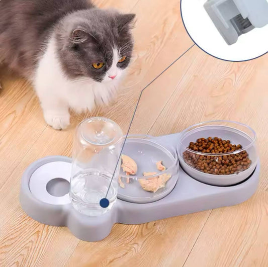 Cat Bowl Pet Feeder Anti-Tip Double Bowl Large Diameter Integrated Cat Bowl Made Of PP+PC Material with Drinking Fountain